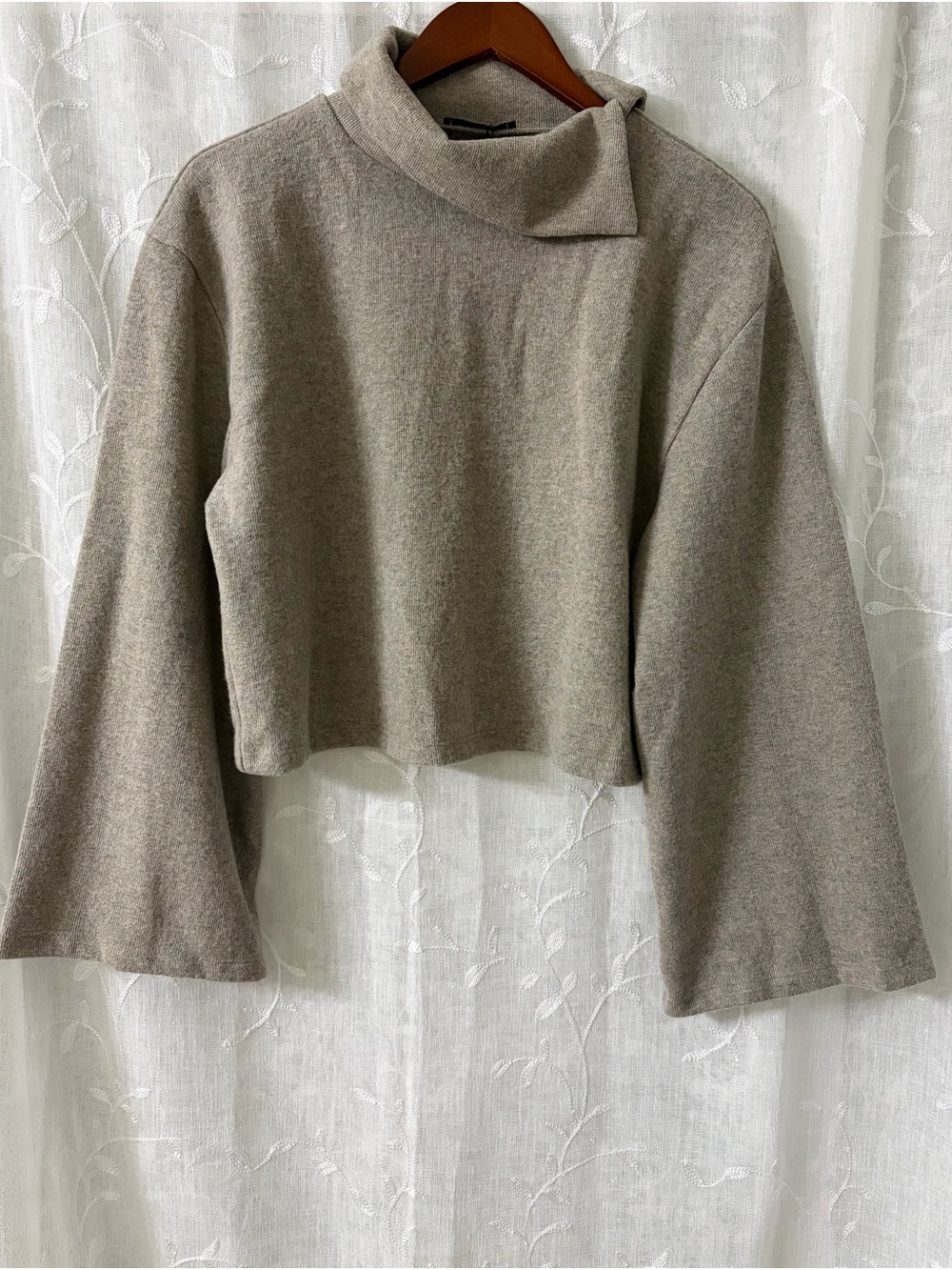 Zara Cropped Cowl Neck Sweater - Taupe. Size Medium